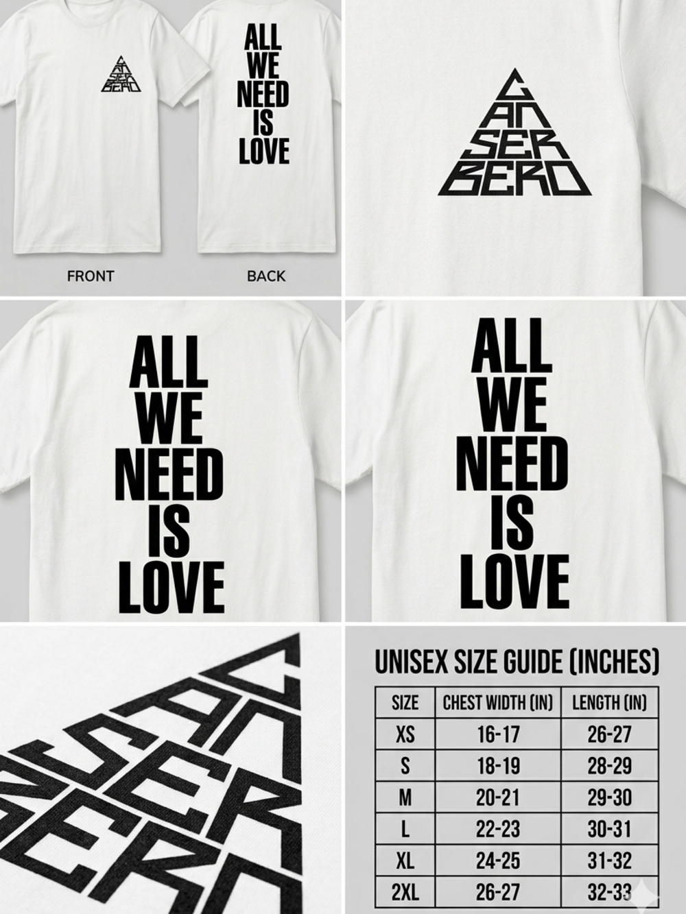 All We Need Is Love White Graphic Tee - Black Text